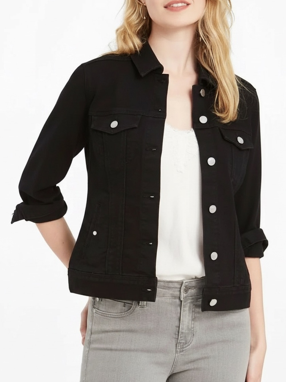 NWT Liverpool Los Angeles Classic Denim Jacket Washed Black Cotton Size Small